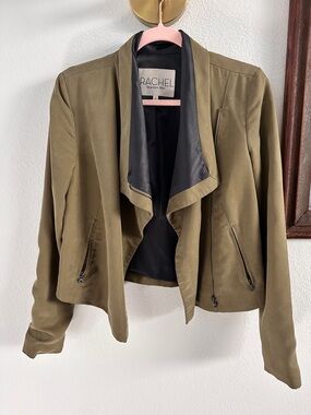 RACHEL Rachel Roy Olive Green Cropped Moto Blazer with Black Lining